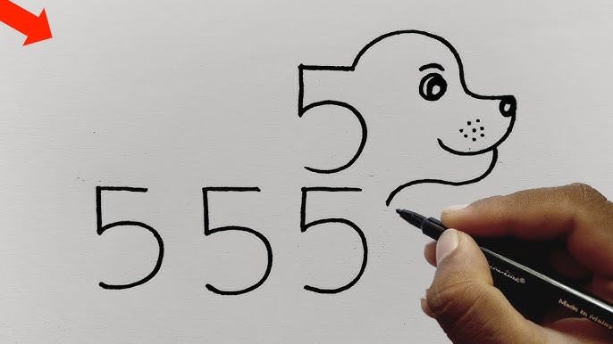 How to draw dog Easy | dog drawing from number 5555 | drawing with number